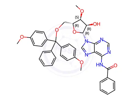 Chemical structure of N6-Benzoyl-5'-O-(4,4'-dimethoxytrityl)-3'-O-methyl adenosine