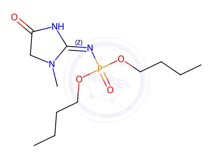 Chemical structure of (Z)-dibutyl 1-methyl-4-oxoimidazolidin-2-ylidenephosphoramidate