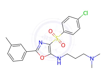 Chemical structure of N-[4-(4-chlorophenyl)sulfonyl-2-(3-methylphenyl)-1,3-oxazol-5-yl]-N',N'-dimethylpropane-1,3-diamine