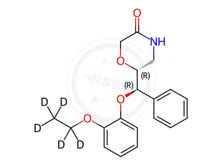 Chemical structure of rel-(2R,3R)-6-[α-(2-Ethoxy-d5-phenoxy)benzyl]morpholin-3-one