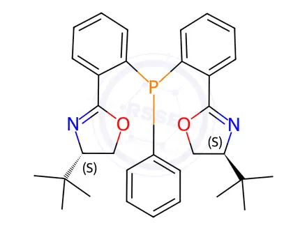 Chemical structure of (4S,4'S)-2,2'-((Phenylphosphanediyl)bis(2,1-phenylene))bis(4-(tert-butyl)-4,5-dihydrooxazole)