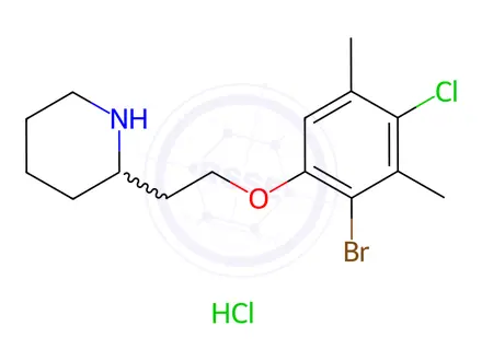 Chemical structure of 2-[2-(2-Bromo-4-chloro-3,5-dimethylphenoxy)ethyl]-piperidine hydrochloride