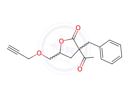 Chemical structure of 3-Acetyl-3-benzyl-4,5-dihydro-5-(2-propynyloxymethyl)-2(3H)-furanone