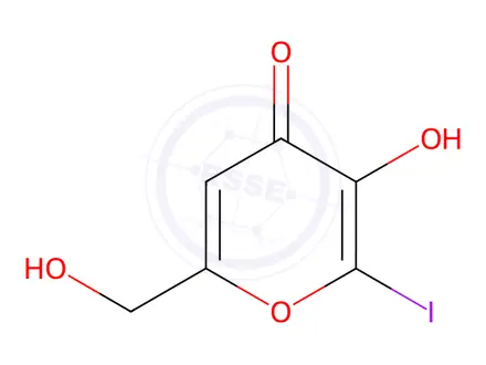 Chemical structure of 3-Hydroxy-6-(hydroxymethyl)-2-iodo-4H-pyran-4-one
