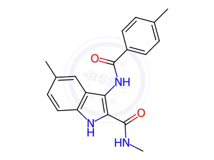 Chemical structure of N,5-dimethyl-3-(4-methylbenzamido)-1H-indole-2-carboxamide