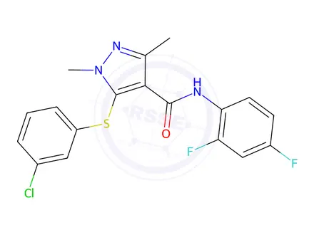 Chemical structure of 5-[(3-Chlorophenyl)sulfanyl]-N-(2,4-difluorophenyl)-1,3-dimethyl-1H-pyrazole-4-carboxamide
