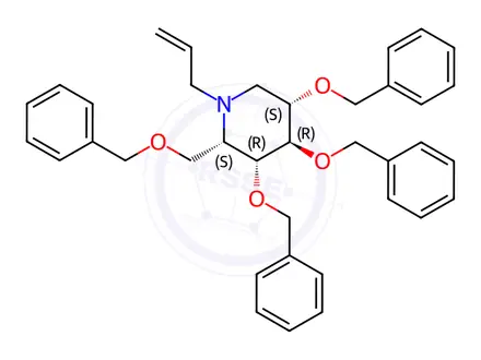 Chemical structure of (2S,3R,4R,5S)-3,4,5-Tris(phenylmethoxy)-2-[(phenylmethoxy)methyl]-1-(2-propen-1-yl)-piperidine
