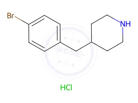 Chemical structure of Piperidine, 4-[(4-bromophenyl)methyl]-, hydrochloride (1:1)