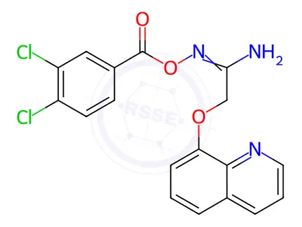 Chemical structure of N-((3,4-Dichlorobenzoyl)oxy)-2-(quinolin-8-yloxy)acetimidamide