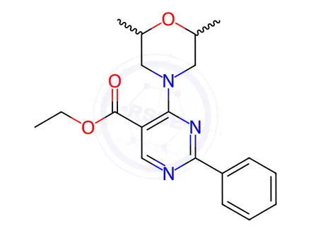 Chemical structure of Ethyl 4-(2,6-dimethylmorpholin-4-yl)-2-phenylpyrimidine-5-carboxylate