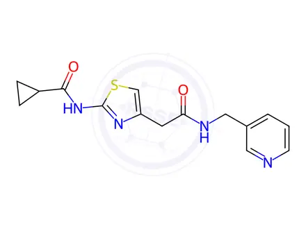Chemical structure of N-(4-(2-Oxo-2-((pyridin-3-ylmethyl)amino)ethyl)thiazol-2-yl)cyclopropanecarboxamide