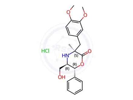 Chemical structure of [3S-(3alpha,5beta,6alpha)]-3-[(3,4-dimethoxyphenyl)methyl]-5-(hydroxymethyl)-3-methyl-6-phenylmorpholin-2-one hydrochloride