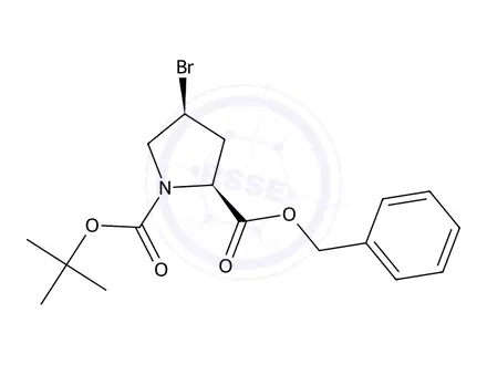 Chemical structure of 2-Benzyl 1-(tert-butyl) (2S,4S)-4-bromopyrrolidine-1,2-dicarboxylate