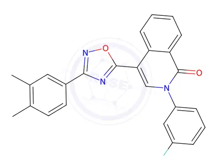 Chemical structure of 4-(3-(3,4-Dimethylphenyl)-1,2,4-oxadiazol-5-yl)-2-(3-fluorophenyl)isoquinolin-1(2H)-one