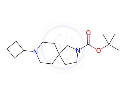 Chemical structure of 2,8-Diazaspiro[4.5]decane-2-carboxylic acid, 8-cyclobutyl-, 1,1-dimethylethyl ester