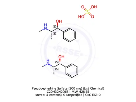 Chemical structure of Pseudoephedrine Sulfate (200 mg) (List Chemical)