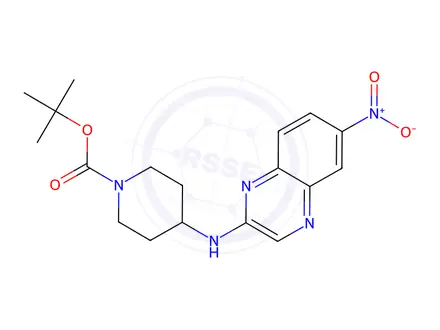 Chemical structure of 4-(6-Nitro-quinoxalin-2-ylaMino)-piperidine-1-carboxylic acid tert-butyl ester