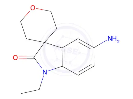 Chemical structure of 5-Amino-1-ethyl-2',3',5',6'-tetrahydrospiro[indoline-3,4'-pyran]-2-one