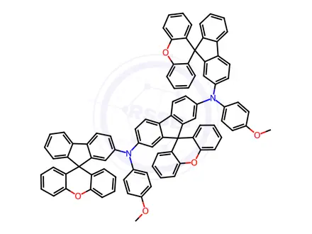 Chemical structure of Spiro[9H-fluorene-9,9'-[9H]xanthene]-2,7-diamine, N2,N7-bis(4-methoxyphenyl)-N2,N7-bis(spiro[9H-fluorene-9,9'-[9H]xanthen]-2-yl)-