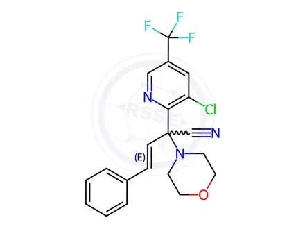 Chemical structure of 2-[3-chloro-5-(trifluoromethyl)-2-pyridinyl]-2-morpholino-4-phenyl-3-butenenitrile