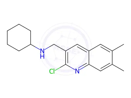 Chemical structure of N-((2-chloro-6,7-dimethylquinolin-3-yl)methyl)cyclohexanamine