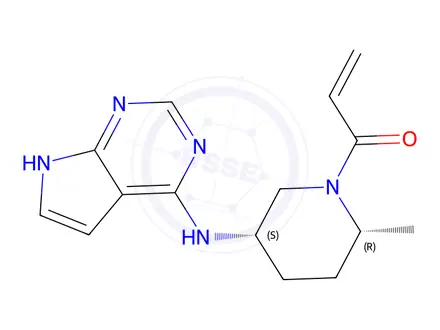 Chemical structure of 1-((2R,5S)-5-((7H-Pyrrolo[2,3-d]pyrimidin-4-yl)amino)-2-methylpiperidin-1-yl)prop-2-en-1-one