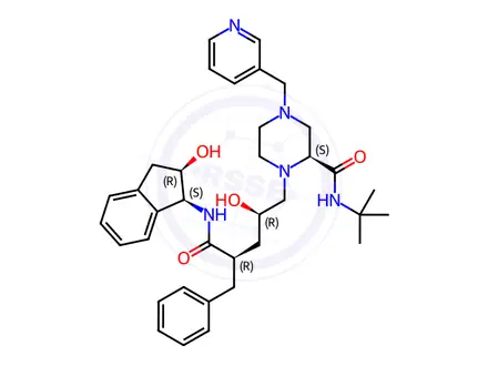 Chemical structure of (S)-1-((2R,4R)-4-Benzyl-2-hydroxy-5-(((1S,2R)-2-hydroxy-2,3-dihydro-1H-inden-1-yl)amino)-5-oxopentyl)-N-(tert-butyl)-4-(pyridin-3-ylmethyl)piperazine-2-carboxamide