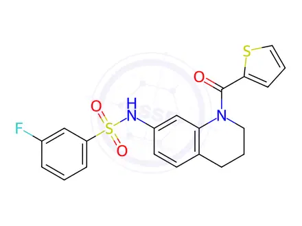 Chemical structure of 3-Fluoro-N-(1-(thiophene-2-carbonyl)-1,2,3,4-tetrahydroquinolin-7-yl)benzenesulfonamide