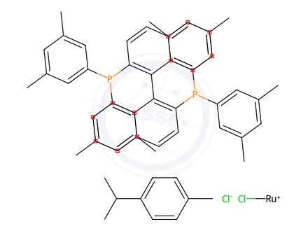 Chemical structure of Chloro{(S)-(-)-2,2'-bis[di(3,5-xylyl)phosphino]-1,1'-binaphthyl}(p-cymene)ruthenium(II)chloride