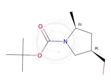Chemical structure of Tert-butyl (2S,4R)-4-(hydroxymethyl)-2-methylpyrrolidine-1-carboxylate