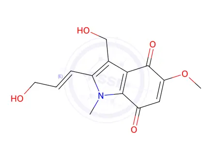 Chemical structure of (E)-3-(hydroxymethyl)-2-(3-hydroxyprop-1-en-1-yl)-5-methoxy-1-methyl-1H-indole-4,7-dione