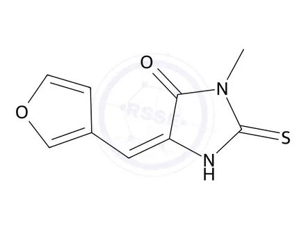Chemical structure of 5-(Furan-3-ylmethylene)-3-methyl-2-thioxoimidazolidin-4-one