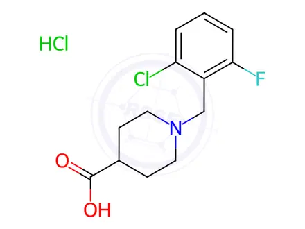 Chemical structure of 1-(2-Chloro-6-fluorobenzyl)piperidine-4-carboxylic acid hydrochloride