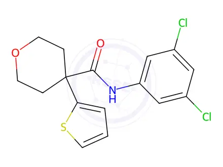 Chemical structure of N-(3,5-Dichlorophenyl)-4-(thiophen-2-yl)tetrahydro-2H-pyran-4-carboxamide