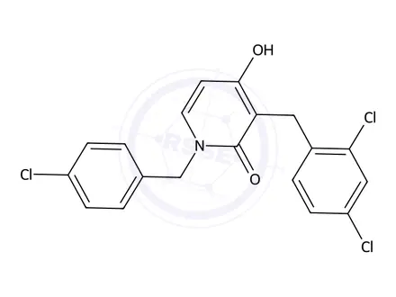 Chemical structure of 1-(4-Chlorobenzyl)-3-(2,4-dichlorobenzyl)-4-hydroxypyridin-2(1H)-one