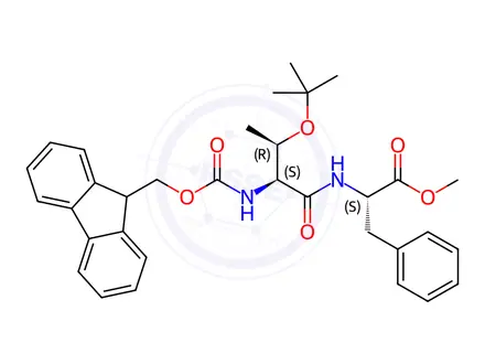 Chemical structure of methyl N-(((9H-fluoren-9-yl)methoxy)carbonyl)-O-(tert-butyl)-L-threonyl-L-phenylalaninate