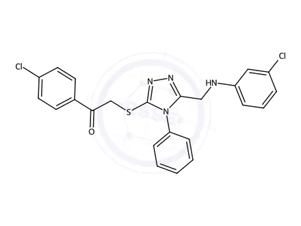 Chemical structure of 1-(4-Chlorophenyl)-2-((5-(((3-chlorophenyl)amino)methyl)-4-phenyl-4H-1,2,4-triazol-3-yl)thio)ethan-1-one