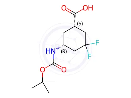 Chemical structure of (1R,5S)-rel-5-((tert-Butoxycarbonyl)amino)-3,3-difluorocyclohexanecarboxylic acid