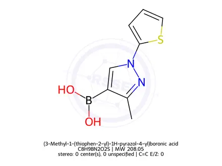 Chemical structure of (3-Methyl-1-(thiophen-2-yl)-1H-pyrazol-4-yl)boronic acid