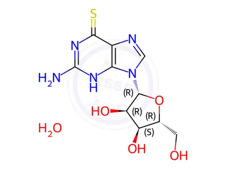 Chemical structure of 2-Amino-6-mercaptopurine-9-D-riboside Hydrate