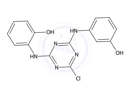 Chemical structure of 2-((4-Chloro-6-((3-hydroxyphenyl)amino)-1,3,5-triazin-2-yl)amino)phenol