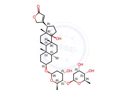 Chemical structure of 3beta-[[2,6-dideoxy-4-O-(2,6-dideoxy-beta-D\-ribo-hexopyranosyl)-beta-D\-ribo-hexopyranosyl]oxy]-14-hydroxy-5beta-card-20(22)-enolide