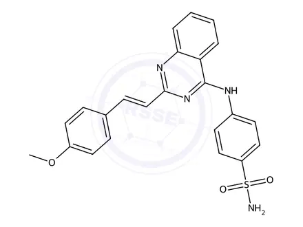 Chemical structure of 4-((2-(4-Methoxystyryl)quinazolin-4-yl)amino)benzenesulfonamide