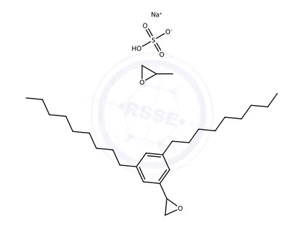 Chemical structure of Oxirane, 2-methyl-, polymer with oxirane, mono(hydrogen sulfate), 3,5-dinonylphenyl ether, sodium salt