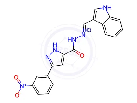 Chemical structure of N'-((1H-Indol-3-yl)methylene)-3-(3-nitrophenyl)-1H-pyrazole-5-carbohydrazide
