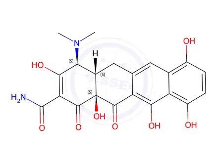 Chemical structure of (4S,4aS,12aS)-4-(dimethylamino)-3,7,10,11,12a-pentahydroxy-1,12-dioxo-1,4,4a,5,12,12a-hexahydrotetracene-2-carboxamide