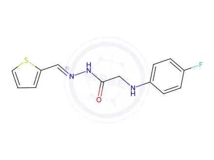 Chemical structure of (E)-2-((4-fluorophenyl)amino)-N'-(thiophen-2-ylmethylene)acetohydrazide