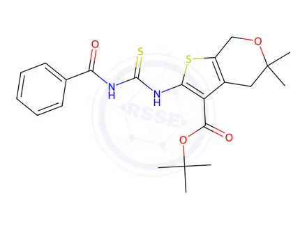 Chemical structure of tert-Butyl 2-(3-benzoylthioureido)-5,5-dimethyl-5,7-dihydro-4H-thieno[2,3-c]pyran-3-carboxylate