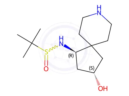 Chemical structure of N-((1R,3S)-3-Hydroxy-8-azaspiro[4.5]decan-1-yl)-2-methylpropane-2-sulfinamide