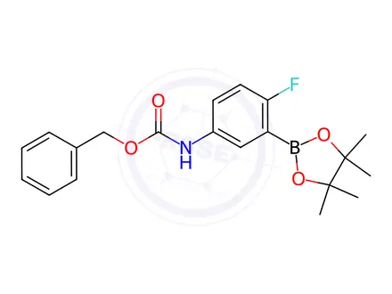 Chemical structure of Benzyl (4-fluoro-3-(4,4,5,5-tetramethyl-1,3,2-dioxaborolan-2-yl)phenyl)carbamate